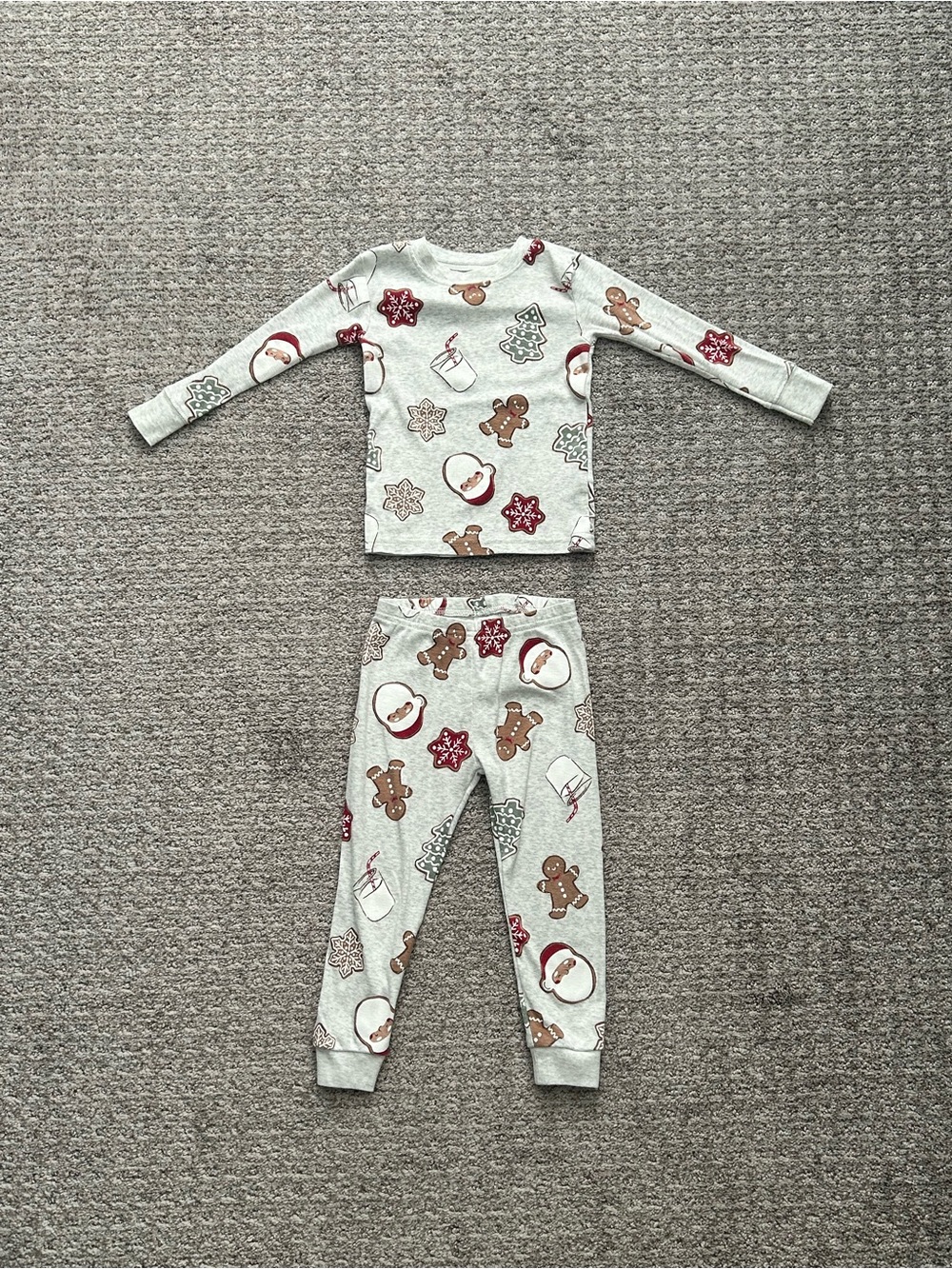 Carter's Holiday Gingerbread Pajama Set in Light Gray and Red Accents